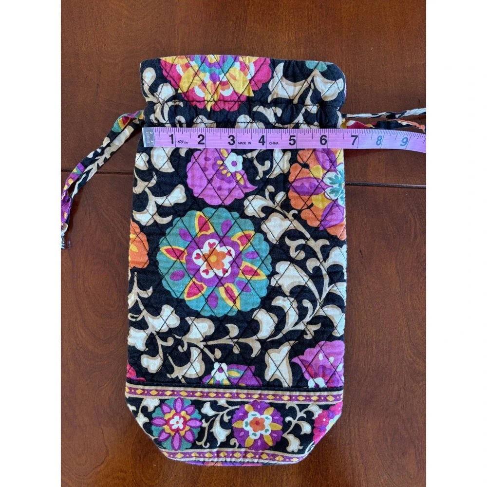 Vera Bradley Quilted Floral Drawstring Wine/Gift Bag Black Pink Orange Purple